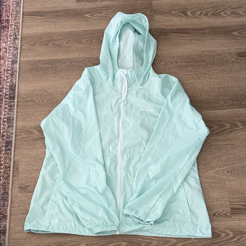 Columbia Mint Green Hooded Windbreaker Jacket